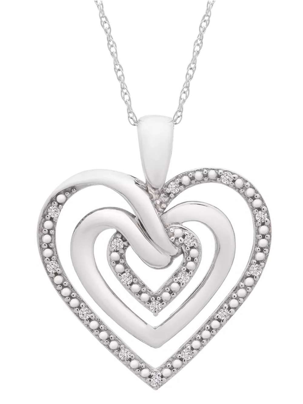 Sterling Silver Diamond Heart Pendant Necklace - Silver Heart Layered Necklace
